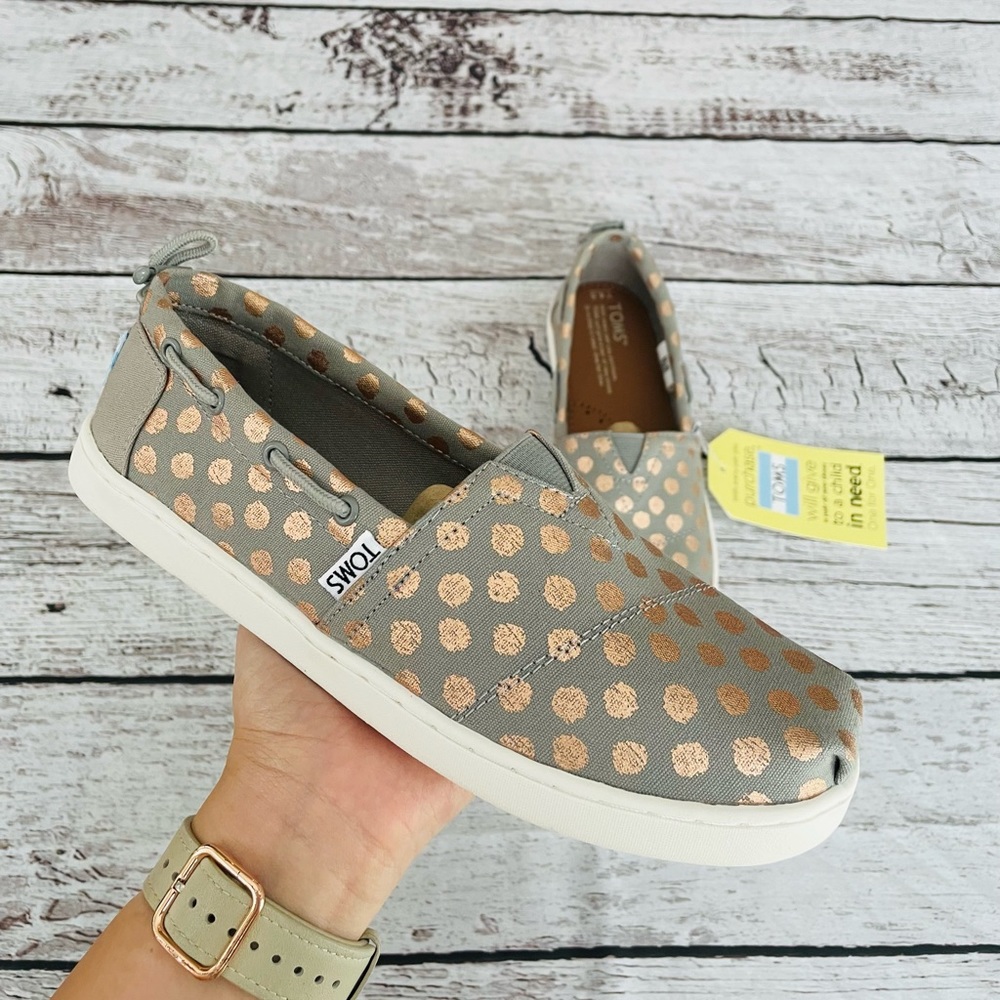 TOMS Youth Bimini Drizzle Grey Rose Gold Foil Dot